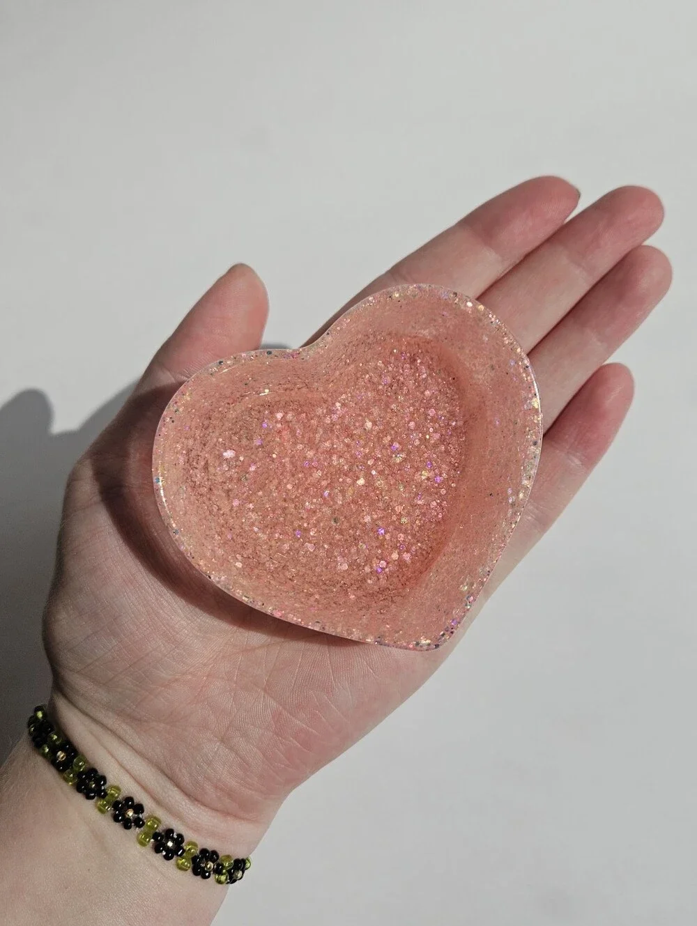 Handmade Pink Glitter Mini Heart Dish Princess Decor Girly Cute Tray Fairycore